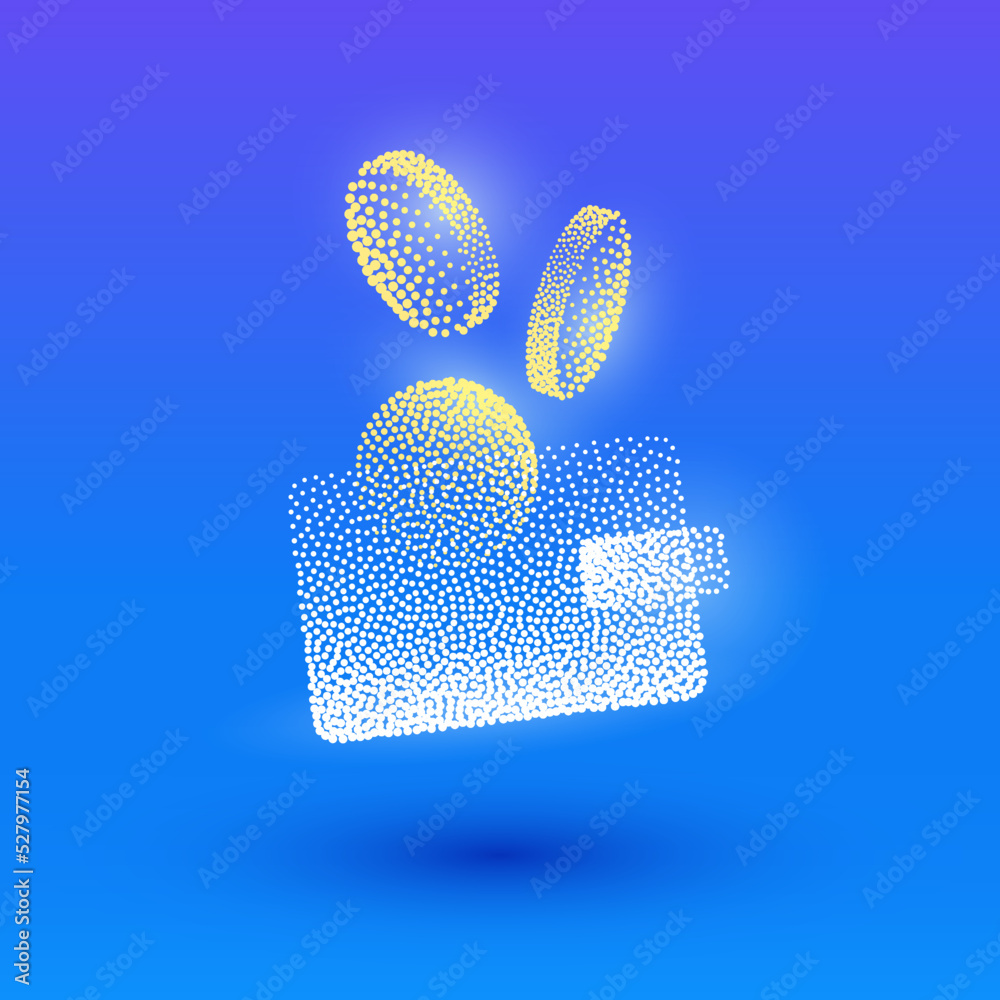 Wall mural wallet and coins with transparent effect. halftone money simple icon with minimalistic wallet and co