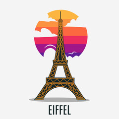 illustration vector of eifel in sunset perfect for print,etc
