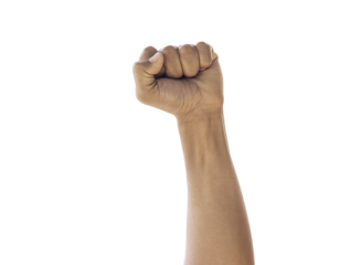 Hand of man arm raising up showing power strong transparent