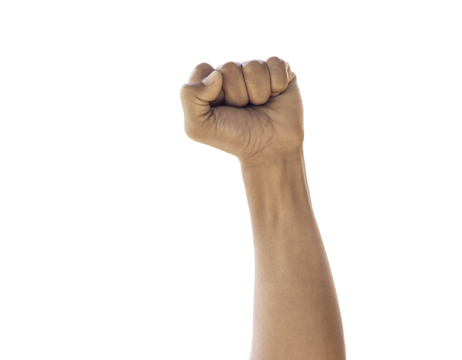 Hand of man arm raising up showing power strong transparent