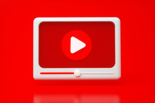 Social media, minimal video media player Interface over red background, 3d render