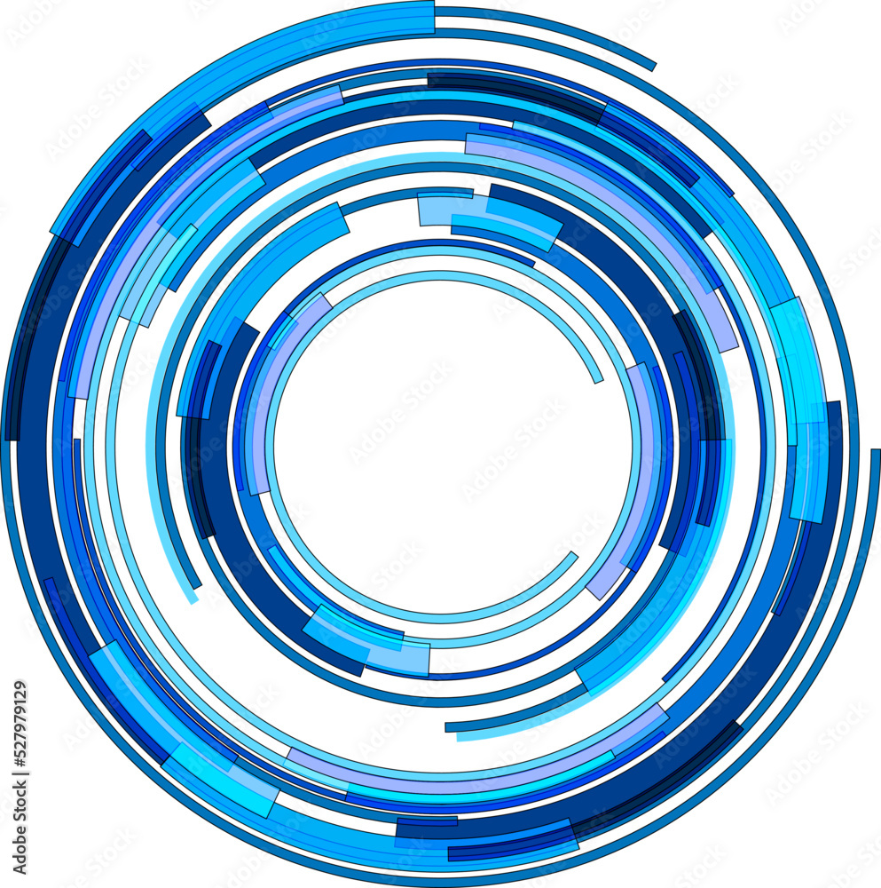 Poster abstract lens icon design, 3d blue symbol with circular lines pattern