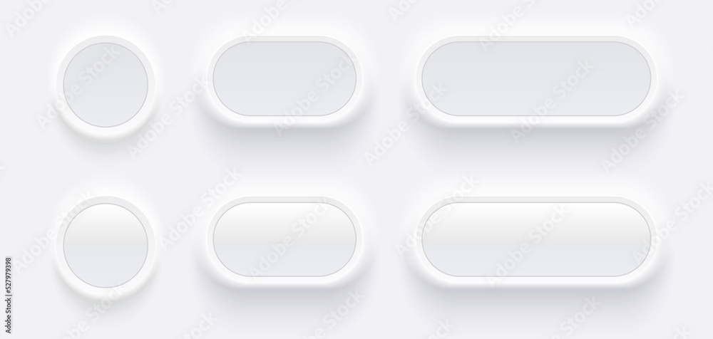Poster White buttons for user interface, simple circle 3D modern design