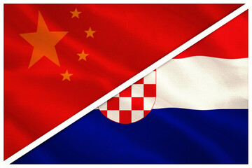 Close-up of Chinese and Croatia flags