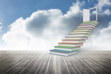 Fototapeta premium Book steps leading to door against sky