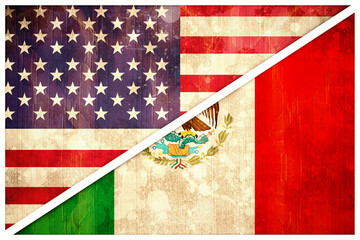 Flags on America and Mexico