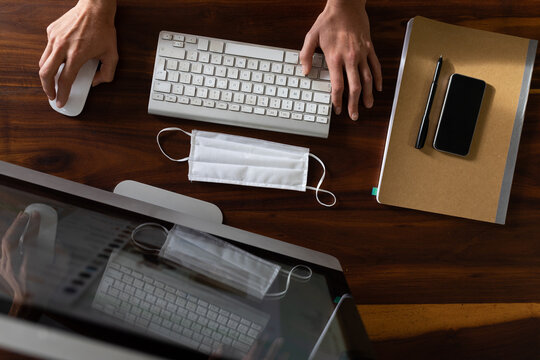 Self isolating caucasian woman telework from home during coronavirus Covid19 pandemic