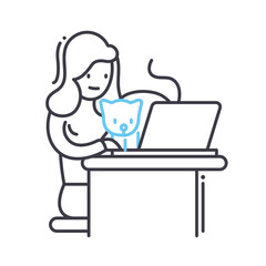 woman work at home line icon, outline symbol, vector illustration, concept sign