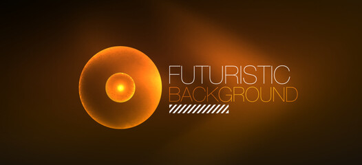 Shiny neon geometric abstract background. Glowing lights on round shapes, triangles and circles. Wallpaper for concept of AI technology, blockchain, communication, 5G, science, business