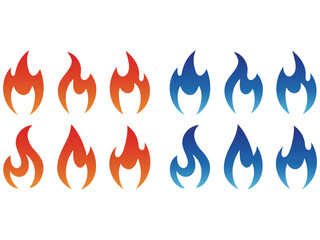 かっこいい赤青ファイヤーボールの炎アイコンセット