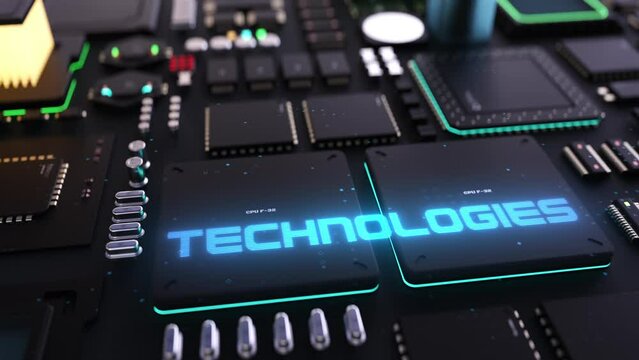 technology header on the background of the chip with a large number of processors.