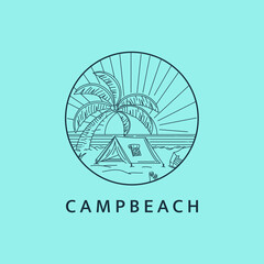 Minimalist beach camping logo line art illustration template design