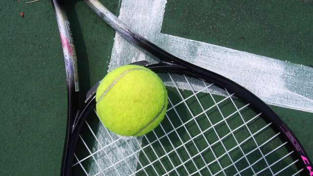 Footage Slow Motion: Tennis Racket and Ball on Tennis Court 