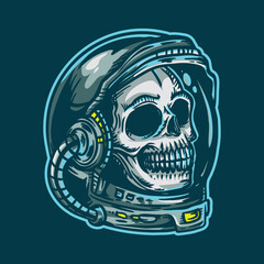 Skull with Astro Helmet Illustration