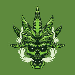 Skull Weed leaf Cartoon Illustration