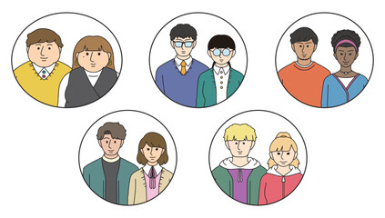 カップル、兄妹兼用人物アイコンセット