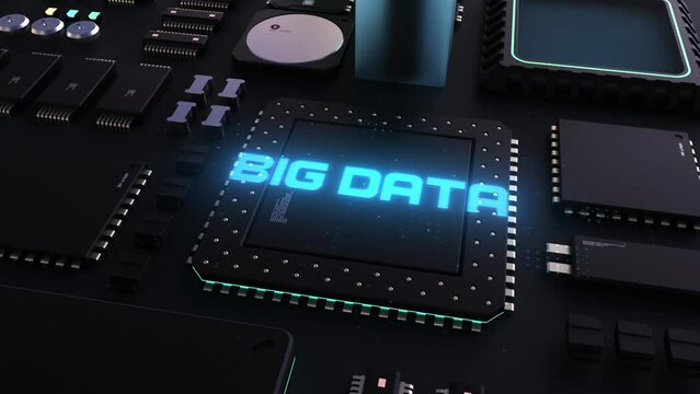 big data header on the background of microprocessors on a circuit board . concept technology and computing power
