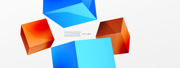 3d vector abstract background. Flying cubes composition. Trendy techno business template for wallpaper, banner, background or landing