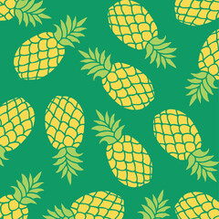 Pineapple fruit collage background with green base. Fruit wallpapers. Editable vector design elements