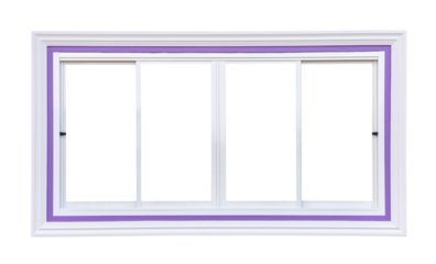 The isolate background of white concrete window frames with purple stripes is a sliding type commonly seen in the construction of modern contemporary homes.