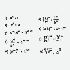 Obraz premium Math formula. Characteristics of numbers to exponents written by hand. High level math. Chapter Exponential and root form
