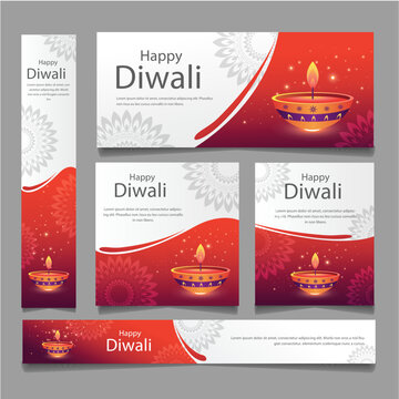 Illustration candles of Diwali web banners template