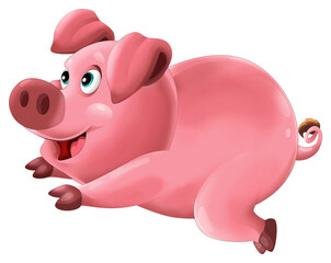 Cartoon happy pig is standing looking and smiling illustration for children