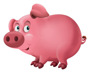 Cartoon happy pig is standing looking and smiling illustration for children