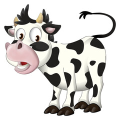 Cartoon happy farm animal cheerful young cow bull is smiling and looking isolated illustration for children