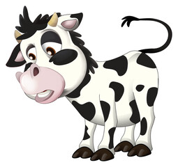 Cartoon happy farm animal cheerful young cow bull is smiling and looking isolated illustration for children