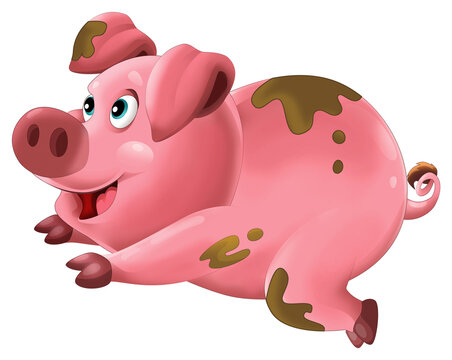 Cartoon happy pig is standing looking and smiling illustration for children