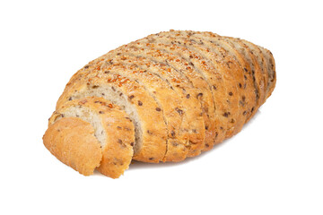 Multigrain bread sliced with seeds isolated on the white background