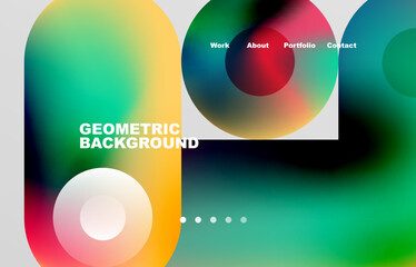 Circles and round shapes landing page abstract geometric background. Web page for website or mobile app wallpaper