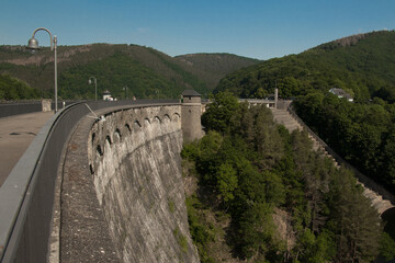 Panorama of the dam and surrounding countryside in summer on a clear sunny day