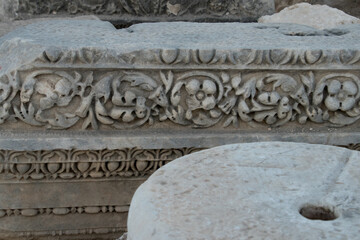 Elements of architectural decoration of buildings.Ruins of ancient city.