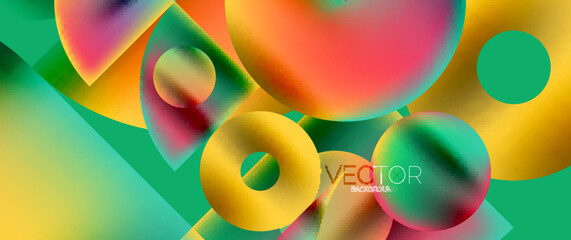 Geometric abstract panorama wallpaper background. Round shapes and circles, metallic color geometric shapes composition