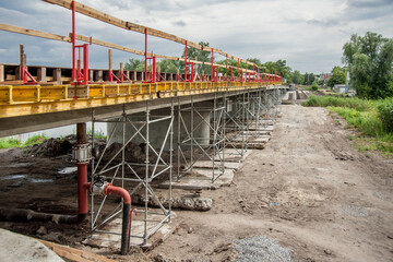 Support scaffolding system at bridge construction.