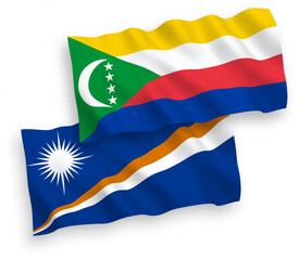 Flags of Republic of the Marshall Islands and Union of the Comoros on a white background