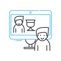 virtual happy hour line icon, outline symbol, vector illustration, concept sign