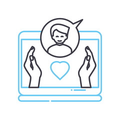 virtual care line icon, outline symbol, vector illustration, concept sign