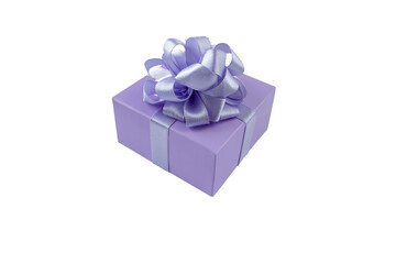 Holiday gift box with satin ribbon bow isolated transparent png. Surprise present.