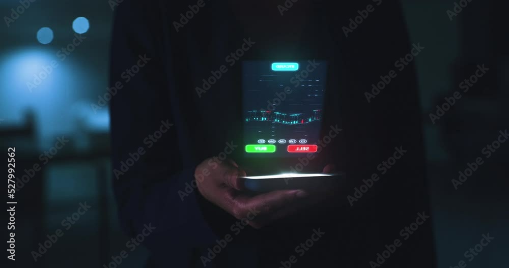 Poster smartphone with 3d hologram of stock market analytics, algorithm or big data for information technol