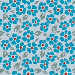 Japanese Pretty Blue Flower Leaf Vector Seamless Pattern
