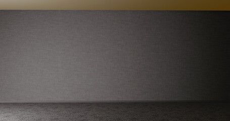 Wall with fabric gray color and moquette on the floor, 3d illustration