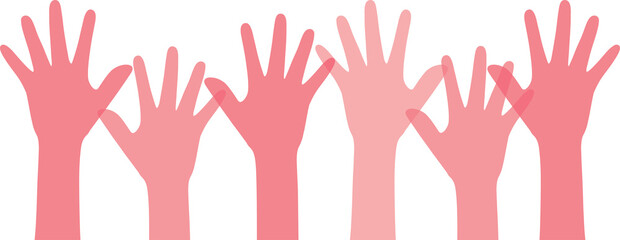 Silhouette of pink colored women's hands. Feminism concept.	
