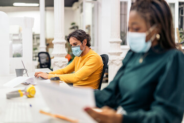 Office Workers Wearing Face Mask