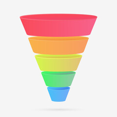 3D Conversion Sales Funnel vector icon. Consumer-focused purchase funnel marketing concept. AIDA model - Attention, Interest, Desire, Action elements. Vector illustration isolated on white background