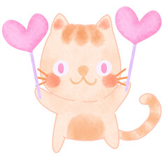 Cute valentines cat cartoon watercolor illustration isolated on white background 