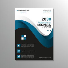 modern creative blue wave business cover design template