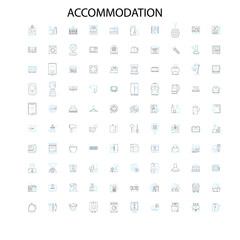 accommodation icons, signs, outline symbols, concept linear illustration line collection